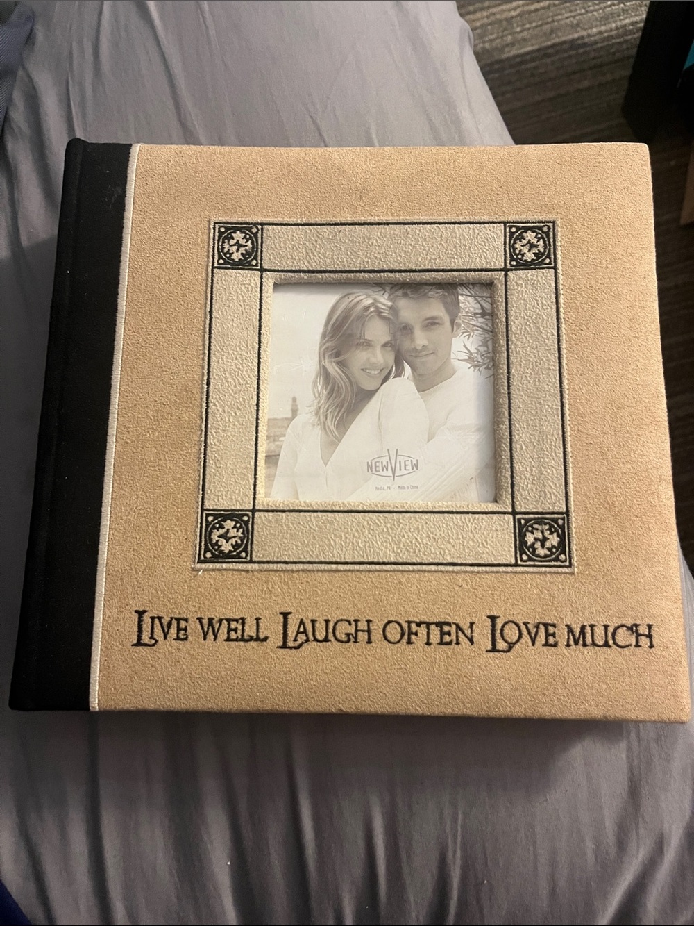 Beige Suede Cover Picture Frame Photo Album - Live Well Laugh Often Love Much